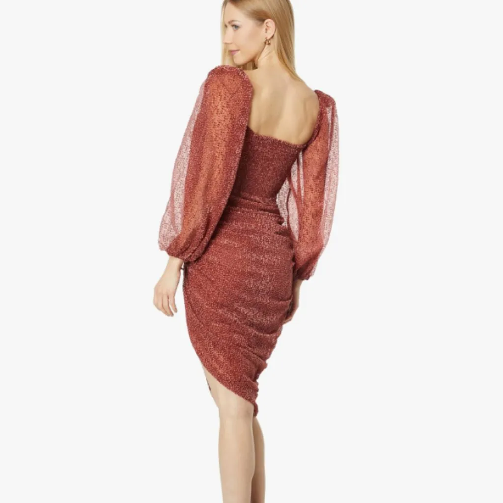 NEW ASTR The Label Cranberry Burnout Midi Ruffle Puff Sleeve Dress - Image 2