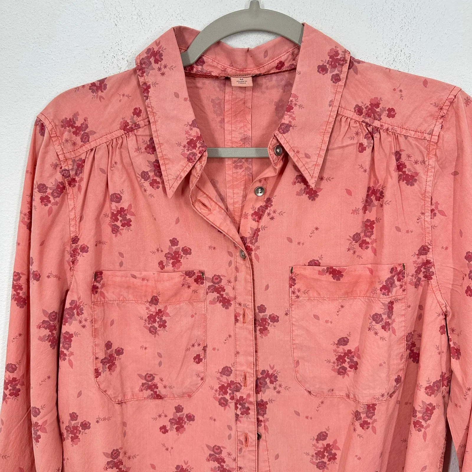 Sundance Coral Floral Button Up Shirt Women's Size M 100% Lyocell Long Sleeve - Image 3