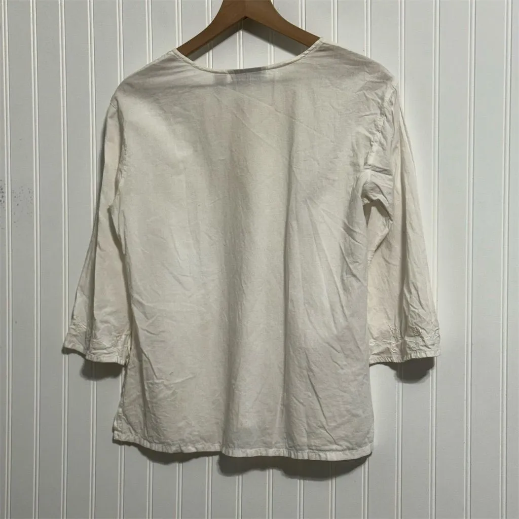 Sacred Threads Embroidered Peasant Blouse S White 100% Cotton Boho Hippie Tunic - Image 2