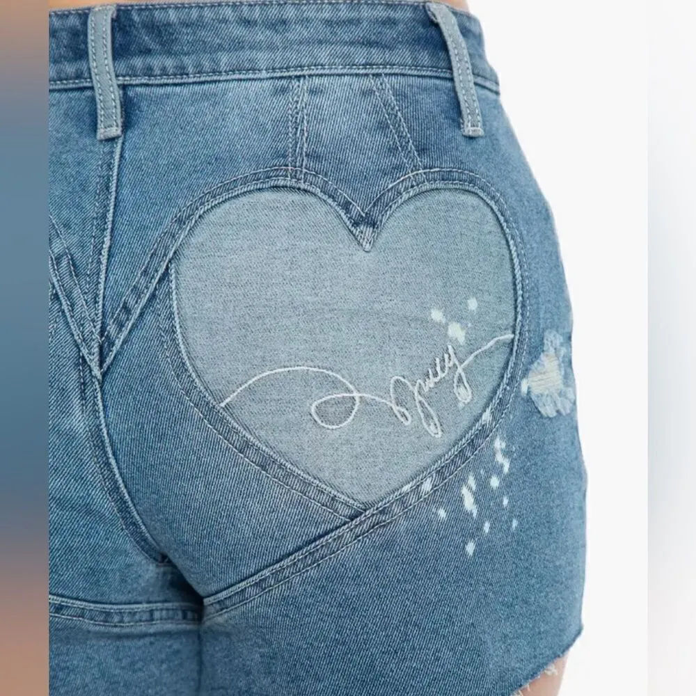 Juicy Couture 2 of Hearts Denim Shorts Medium Wash 29 NWT - Image 3
