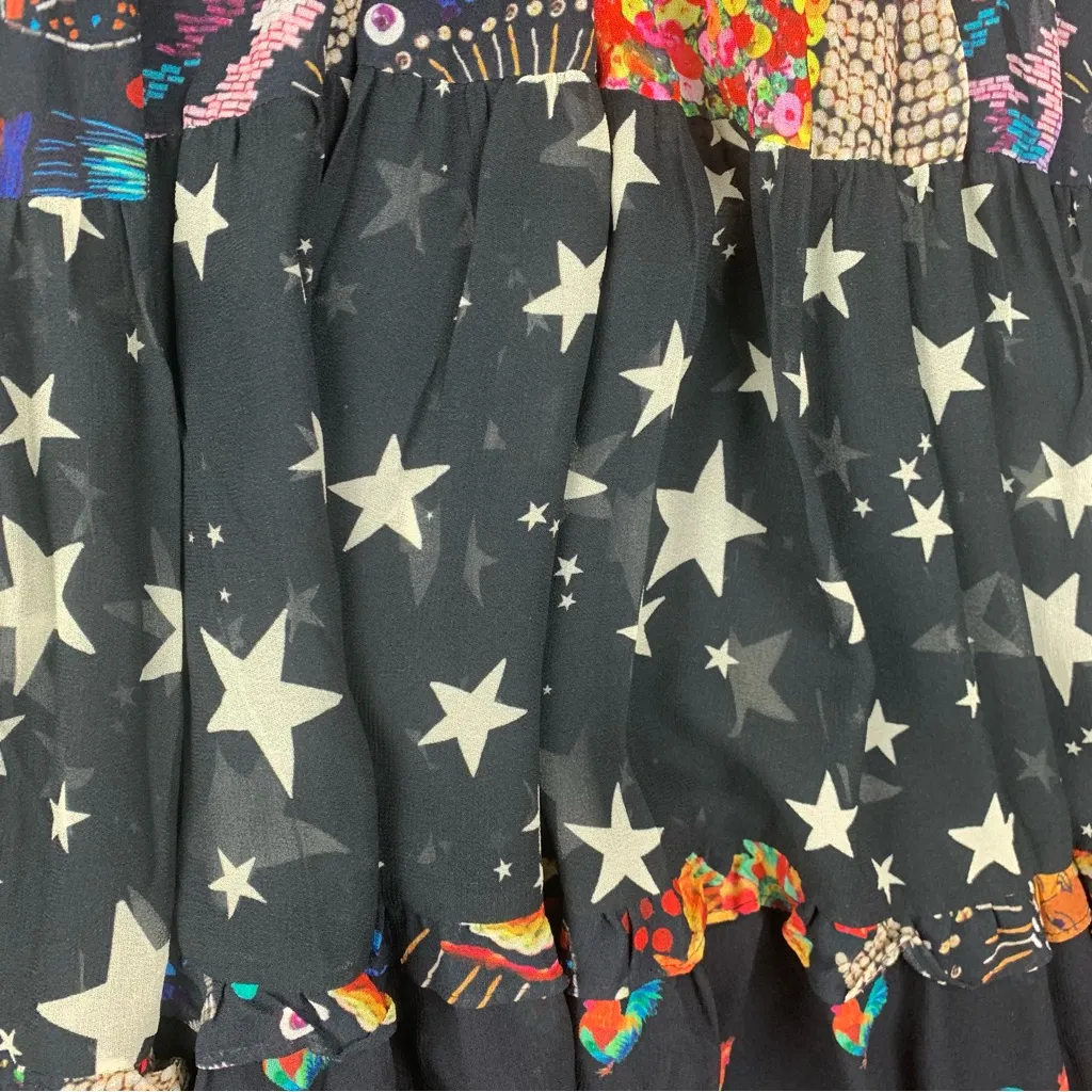 Farm Rio size small mixed stardust maxi dress Celestial Black chickens tiered - Image 10