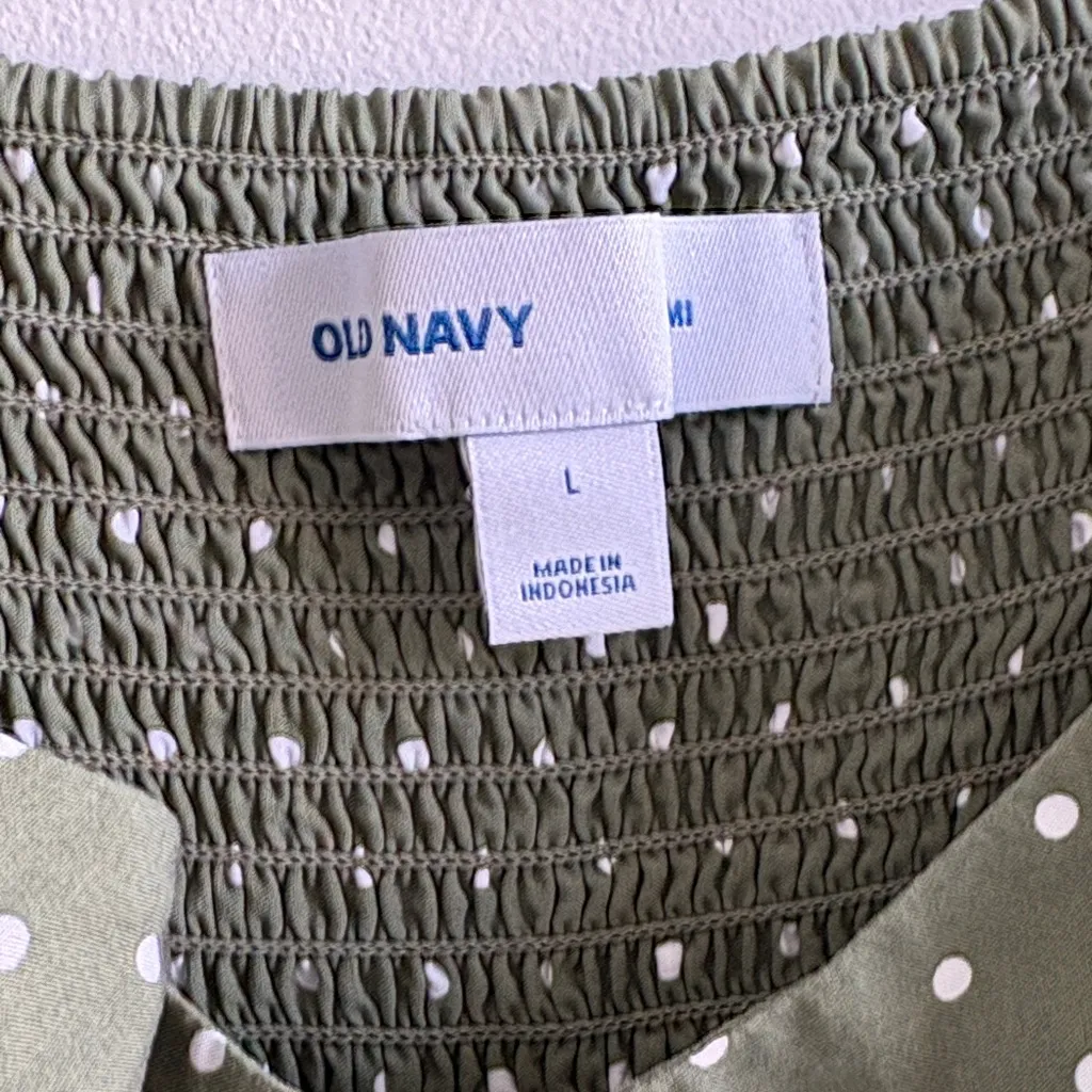 Old Navy Olive Polka Dot Mini Dress - Image 3