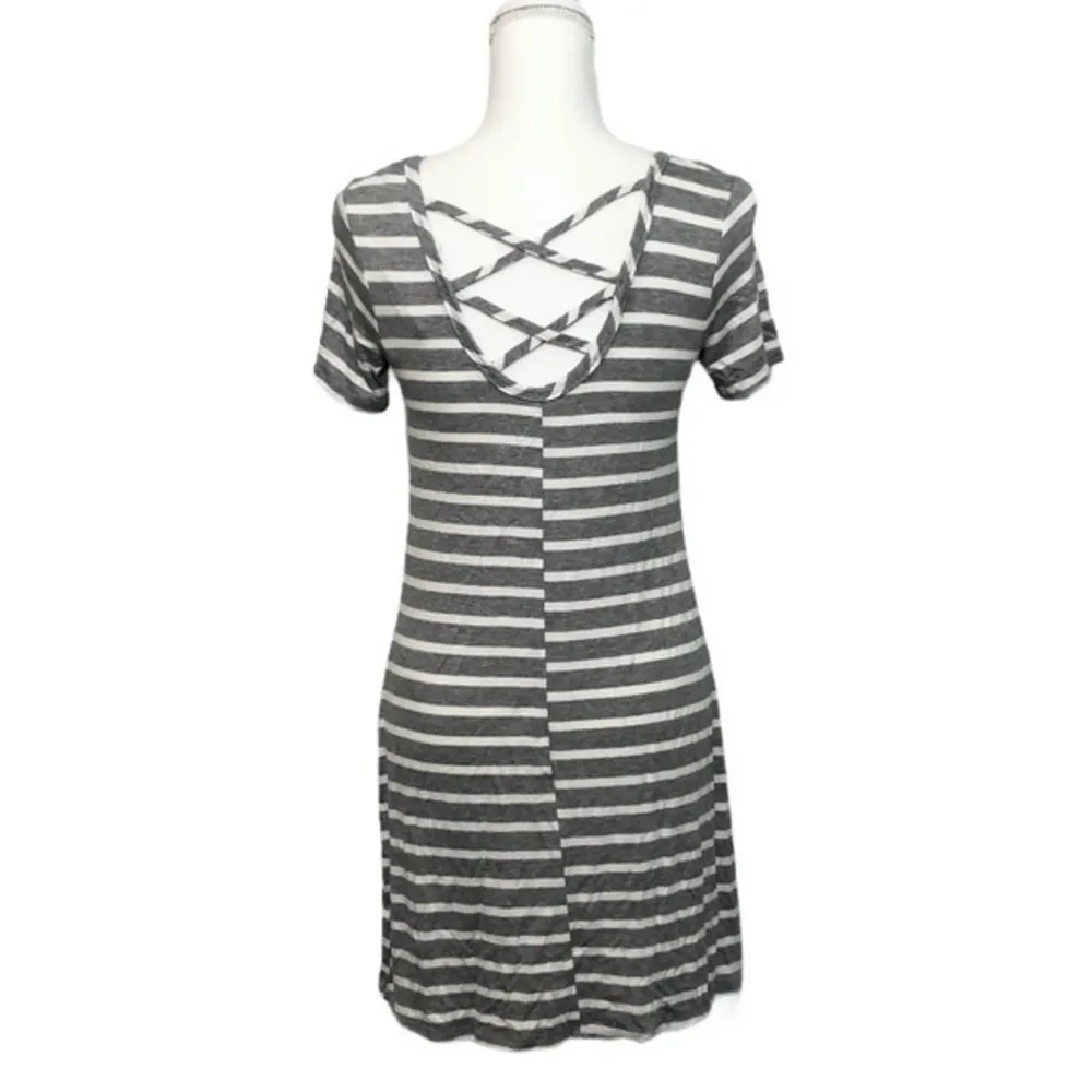 NWT Gray White Stripe Crisscross T-Shirt Dress New - Image 2