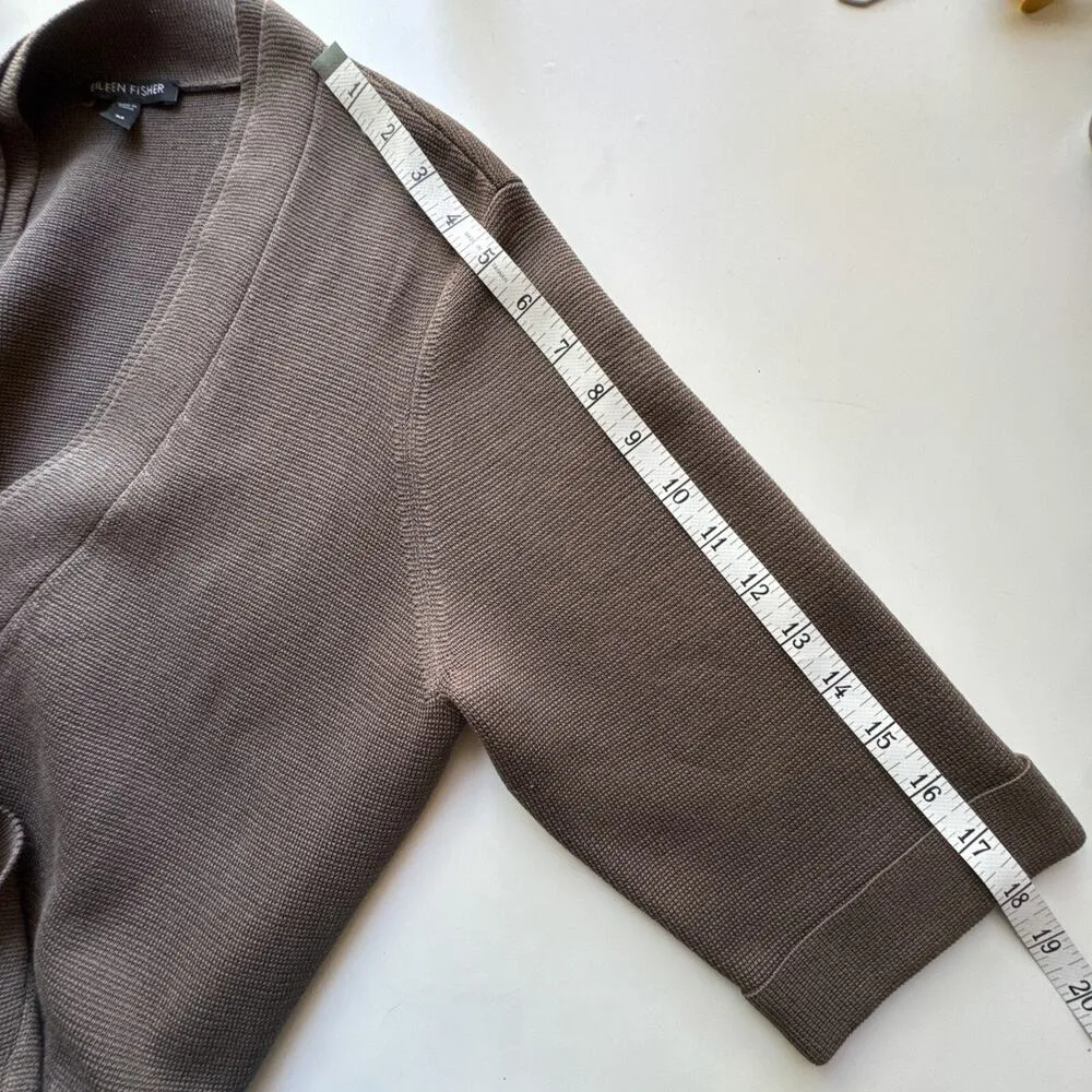 Eileen Fisher M Silk Cotton Knit Cardigan Jacket Open Front Elbow Sleeve - Image 6