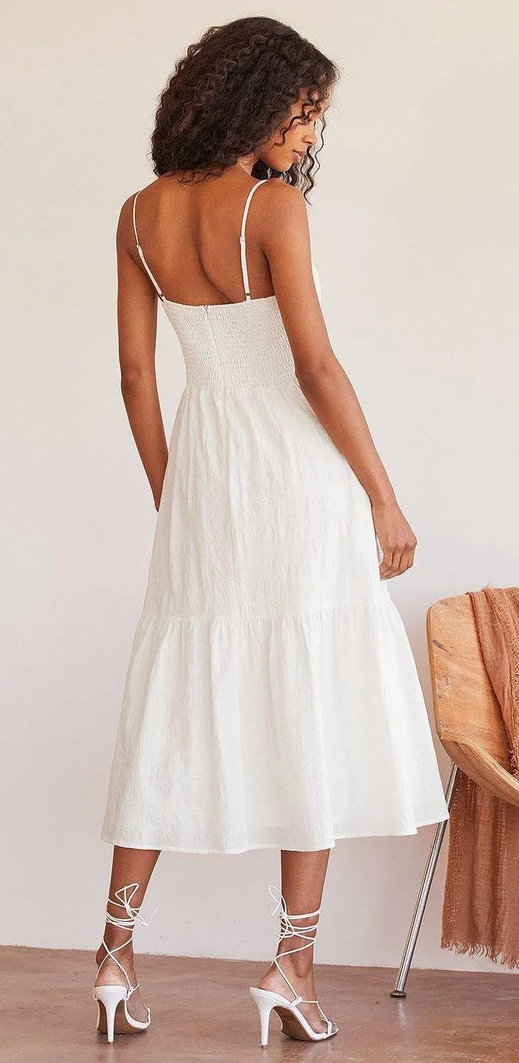 Simplicity and Sweetness White Sleeveless Tiered Midi Dress - Image 3