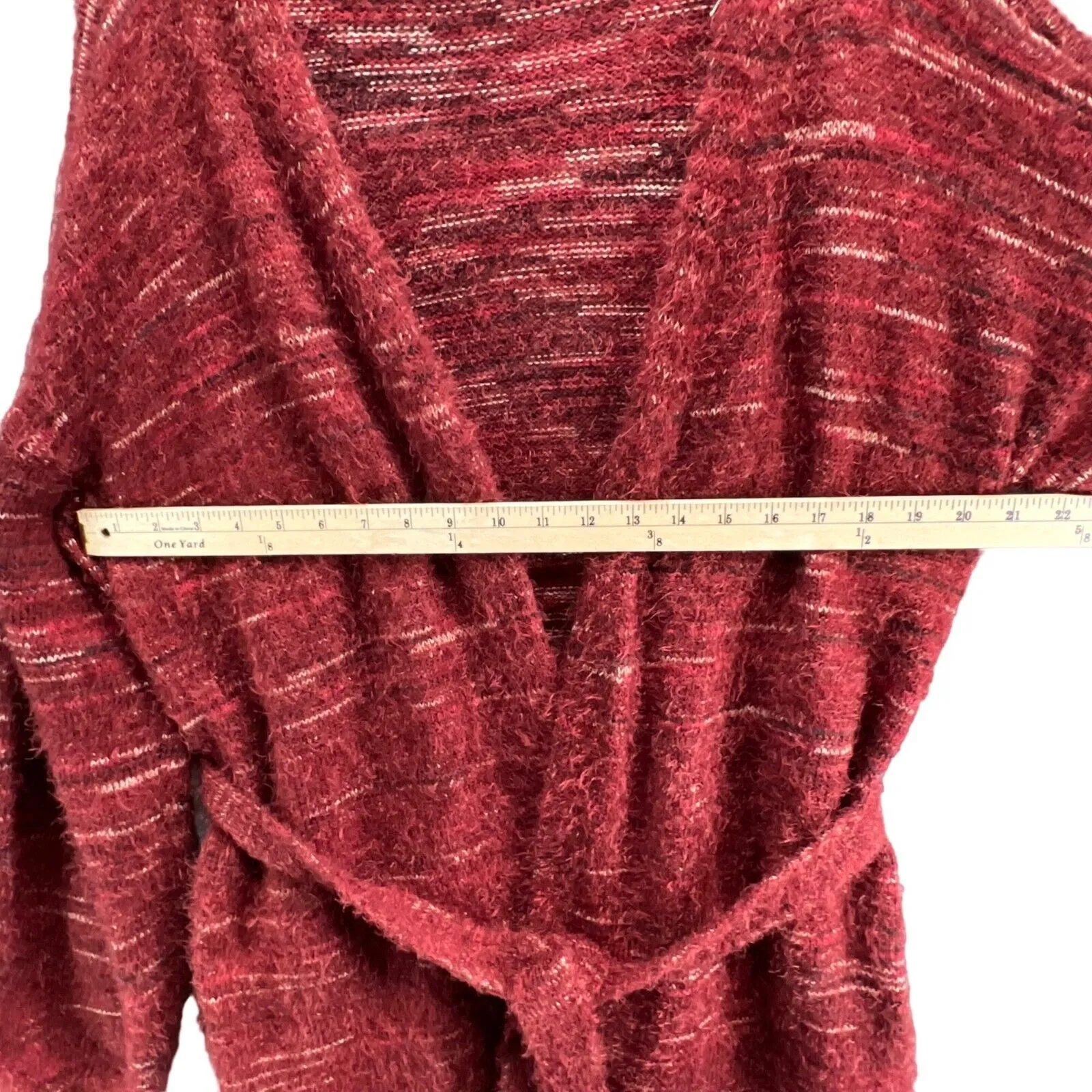 Knox Rose Cardigan Sweater Womens XL Burgundy Red Fuzzy Eyelash Tie Front Cozy - Image 7