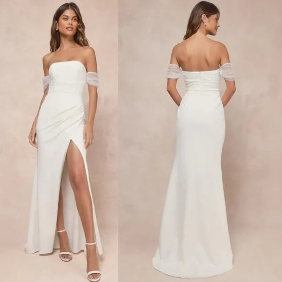 Lulus Profound Glamour Ivory Pearl Off-the-Shoulder Tulip Maxi Dress Bridal XL - Image 2