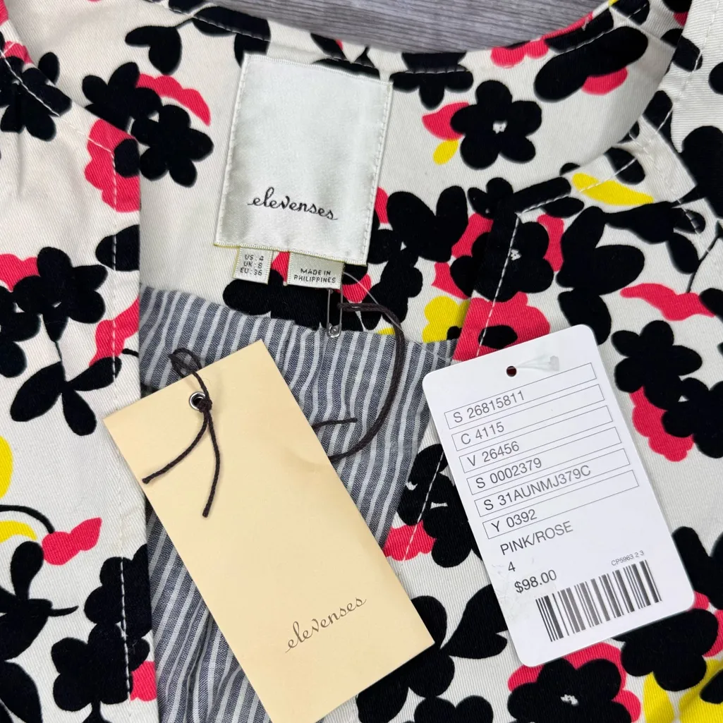 Elevenses Anthropologie Dahlia Pressed Floral Blazer Vest Buttons Size 4 Small - Image 4