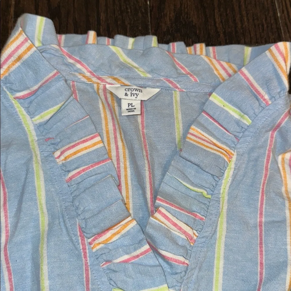 Crown and Ivy blue striped dress with pockets size petite large - Image 3