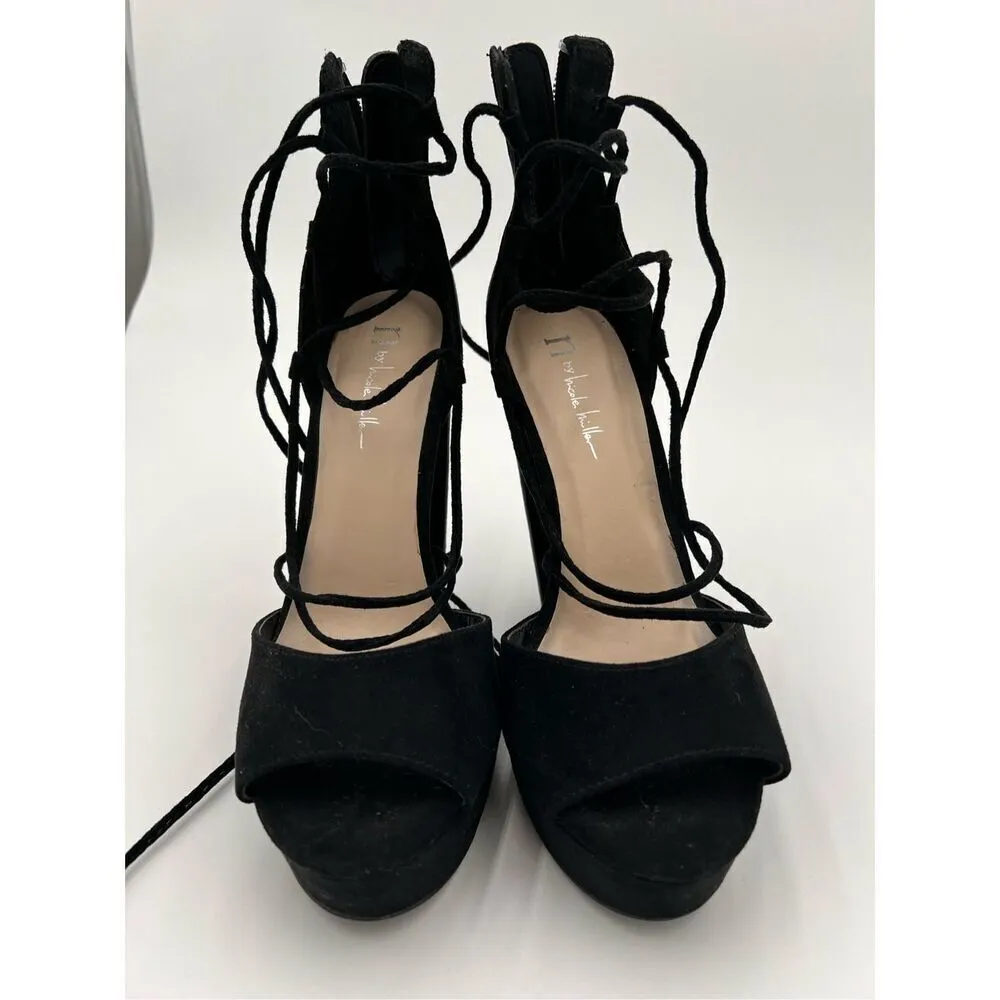 n by Nicole Miller Chunky Platform Vegan Suede Black Heels Tie Up Sandal 6.5 new - Image 5