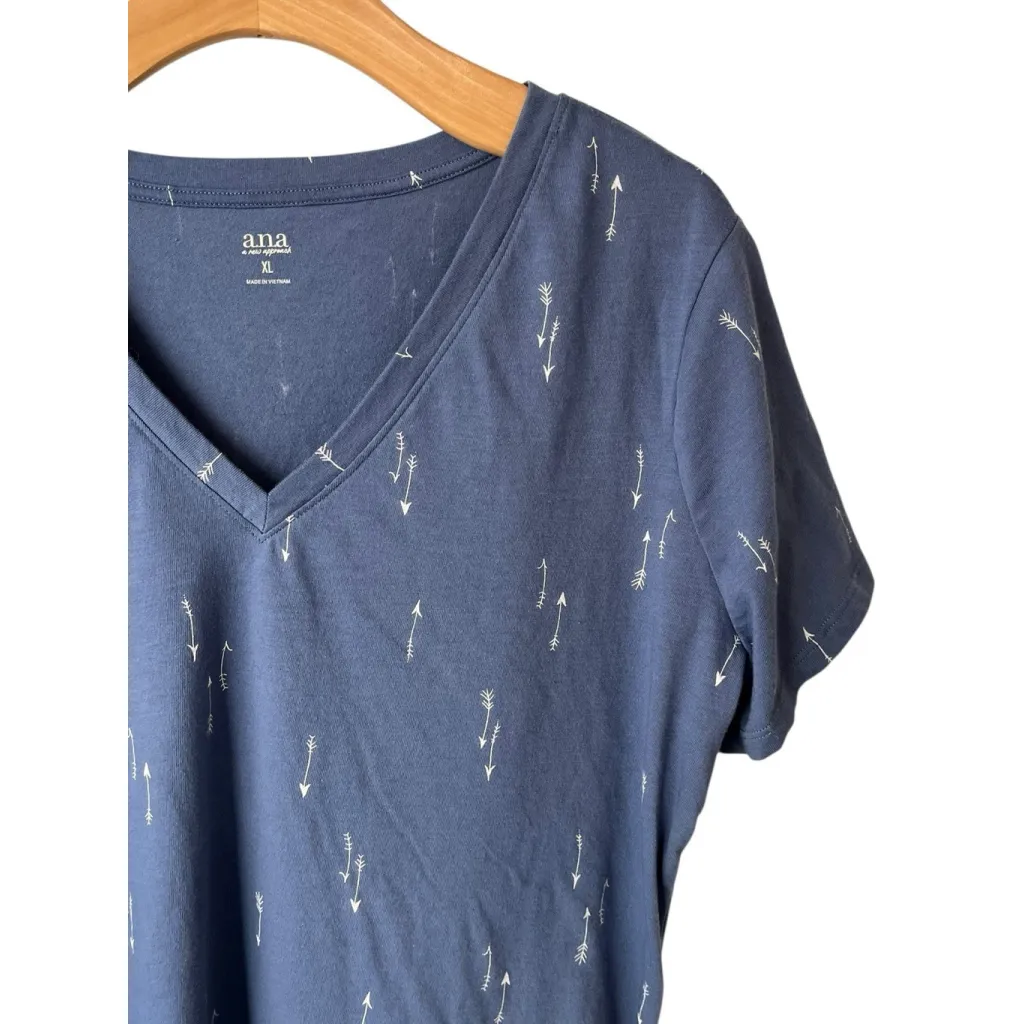 A.N.A T Shirt Womens Size XL Blue Short Sleeve V Neck Arrows Print Blouse Top - Image 3