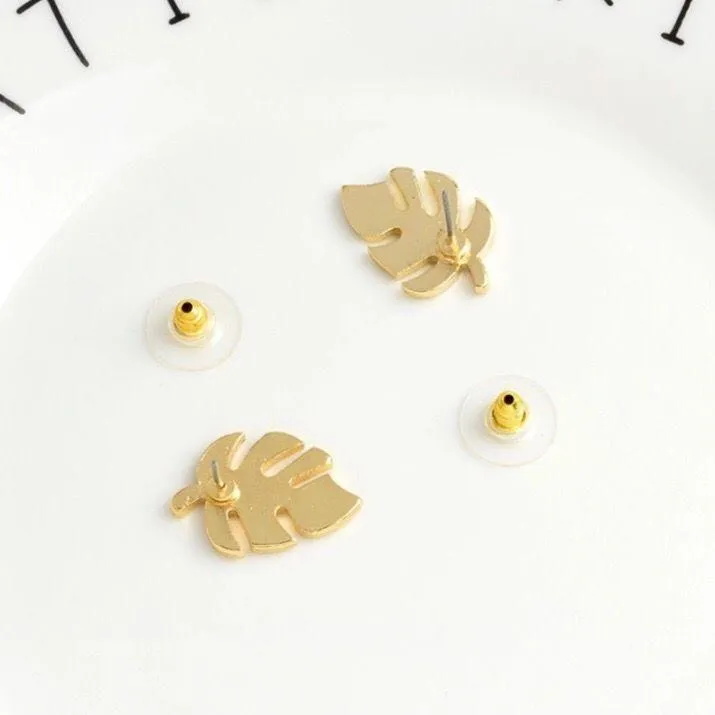 Tropical Palm Banana Leaf Green Gold Stud Earrings Dainty Summer - Image 5