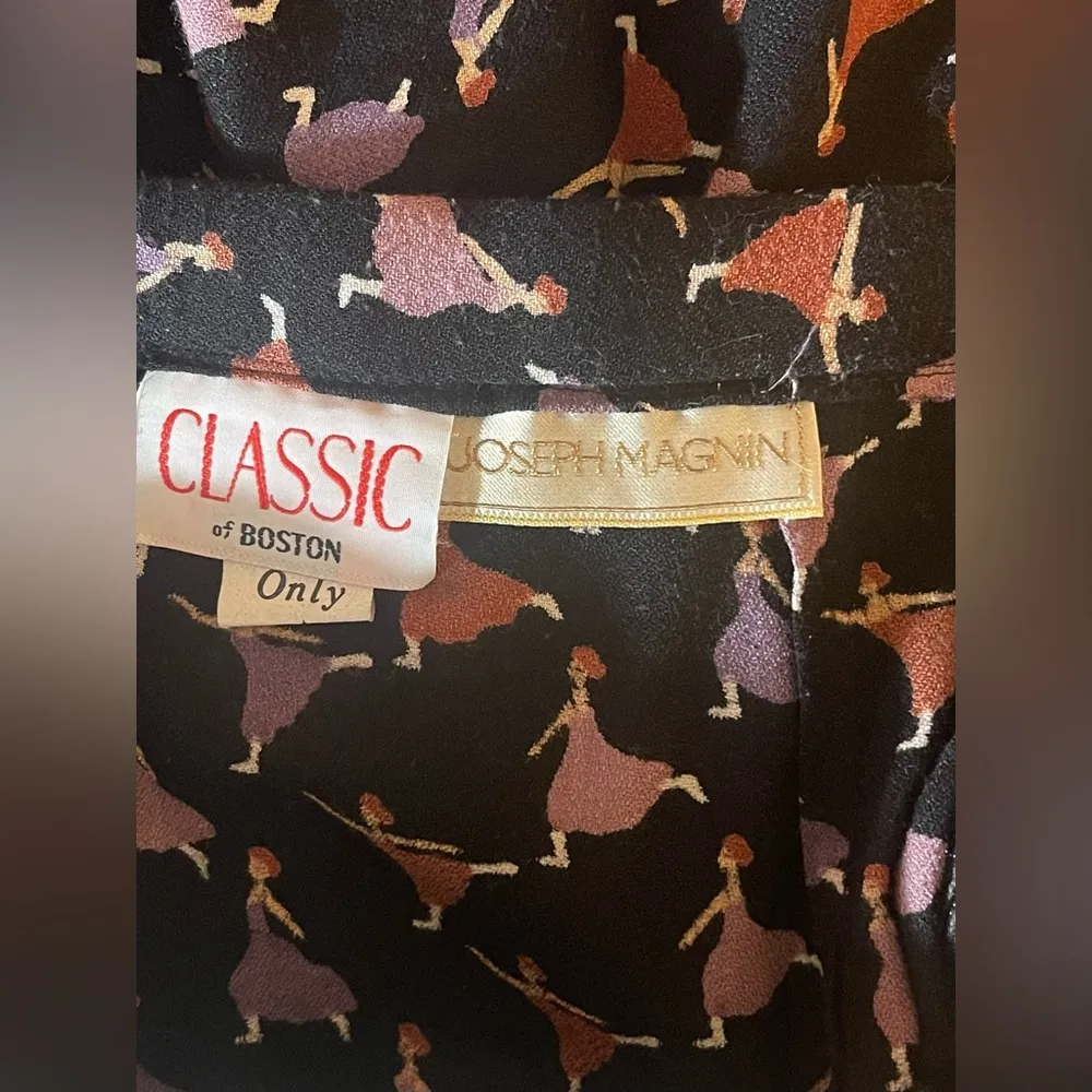 Vintage Joseph Magnin Pleated Midi Skirt Dancing Ladies Print Size M Rare Retro Black Size M - Image 4