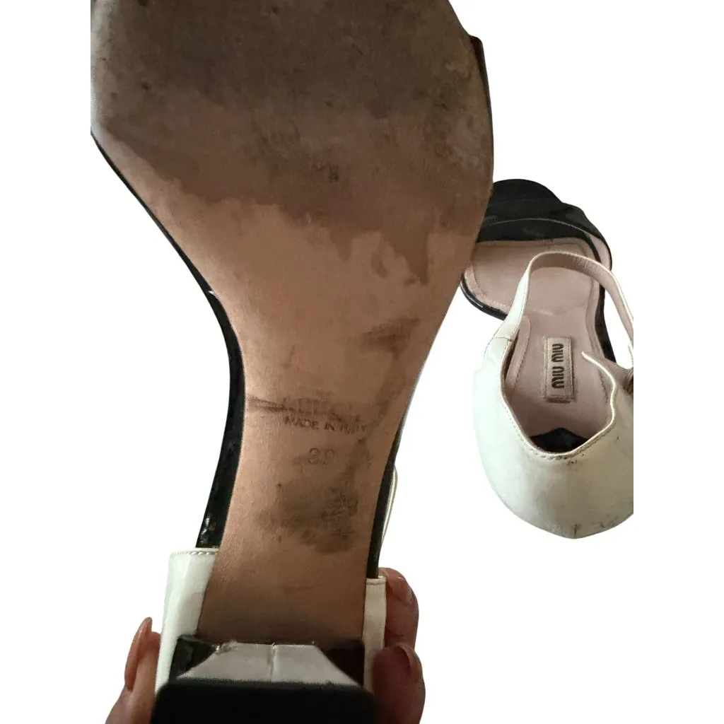MIU MIU Mod Colorblock Black Ivor Patent Leather Sandals Heels Size 39 / US 9 - Image 9