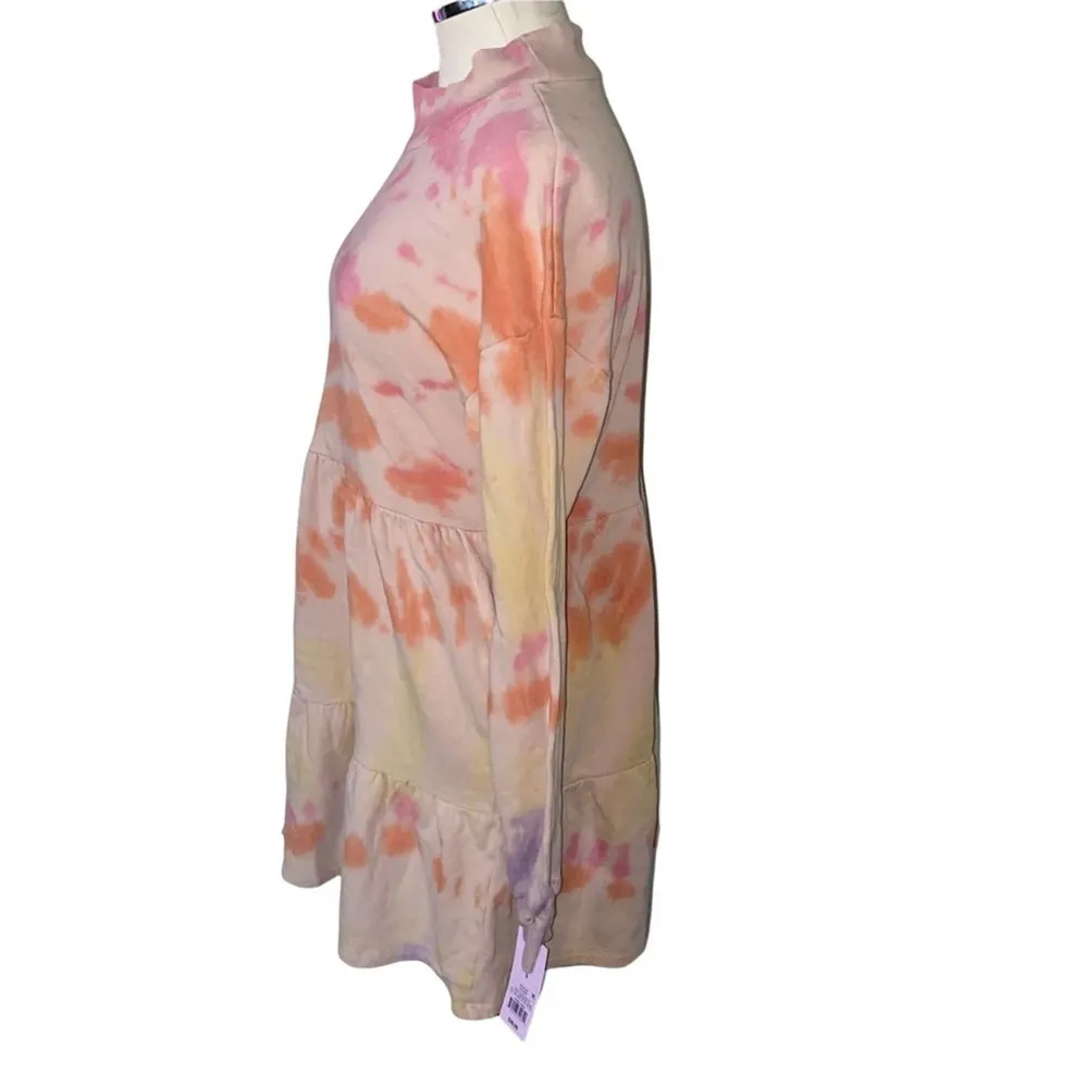 Wild Fable Tie Dye Tiered Mock neck Multicolored Peach Dress w/pockets NWTs Sz L - Image 2