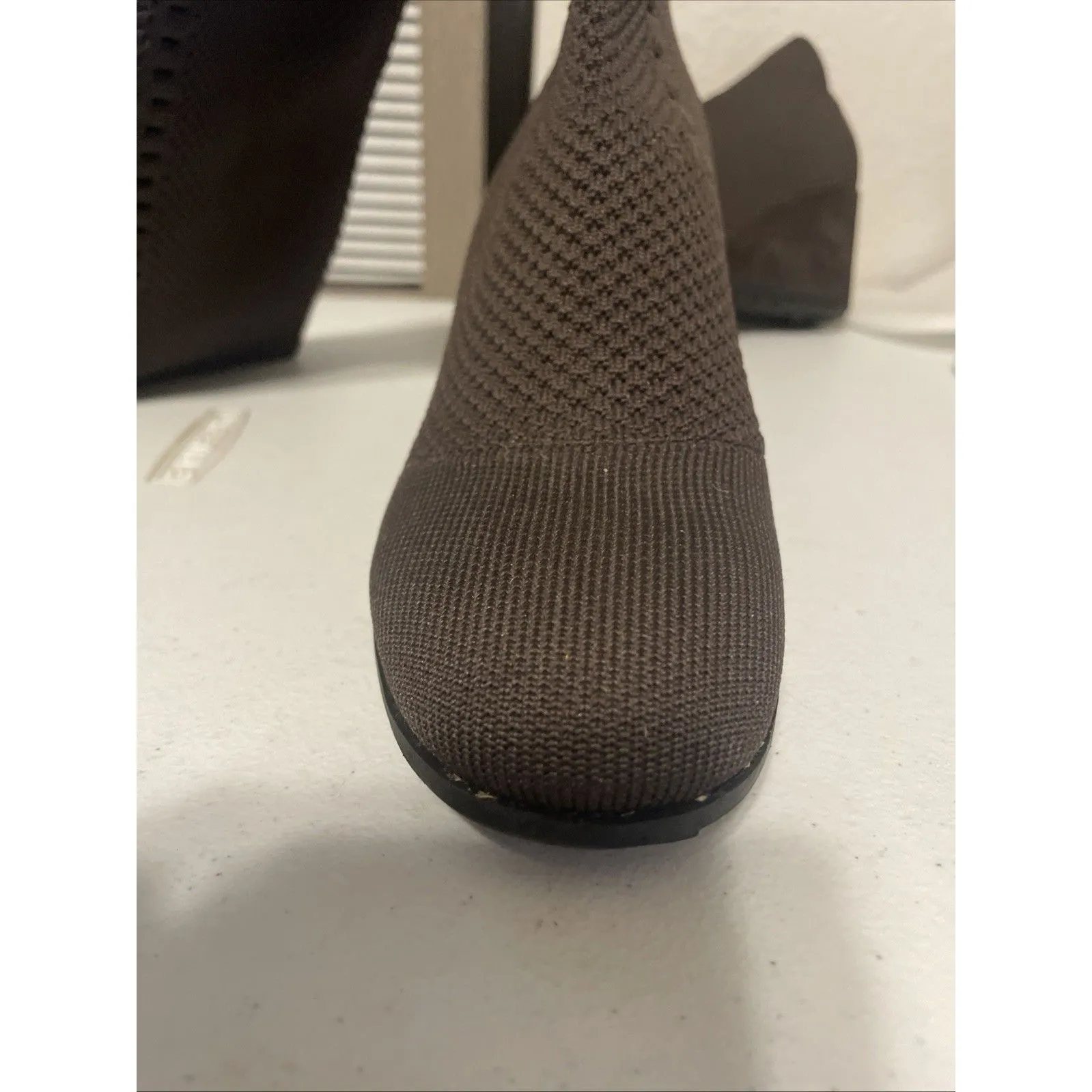 Eileen Fisher Kasana Chocolate Brown Knit Wedge Boots Mesh Stretch VNC 6.5 - Image 5