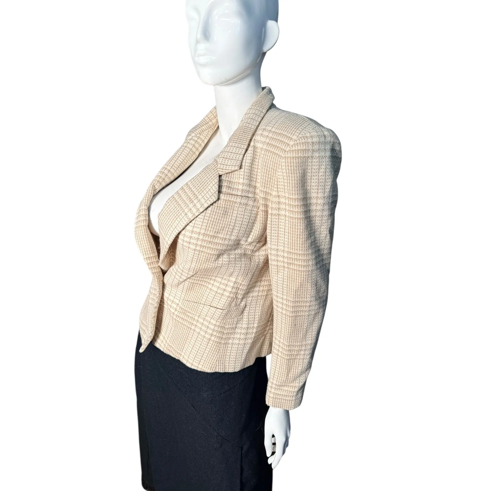 Sweet Suit Petite Women's Beige Plaid Blazer Jacket Size 8 Single Button Tan - Image 3