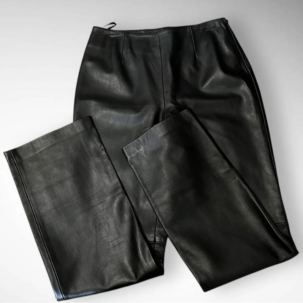 APT. 9 Black Lambskin Leather Straight‎ Leg High Waisted Pants Size 6 | NWOT - Image 3