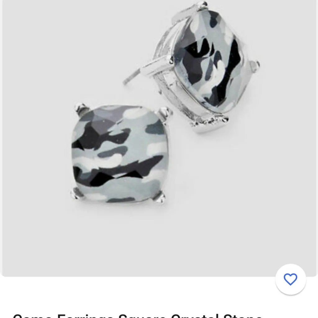 Gray Cushion Cut Glass Camo Stud Earrings Silver - Image 2