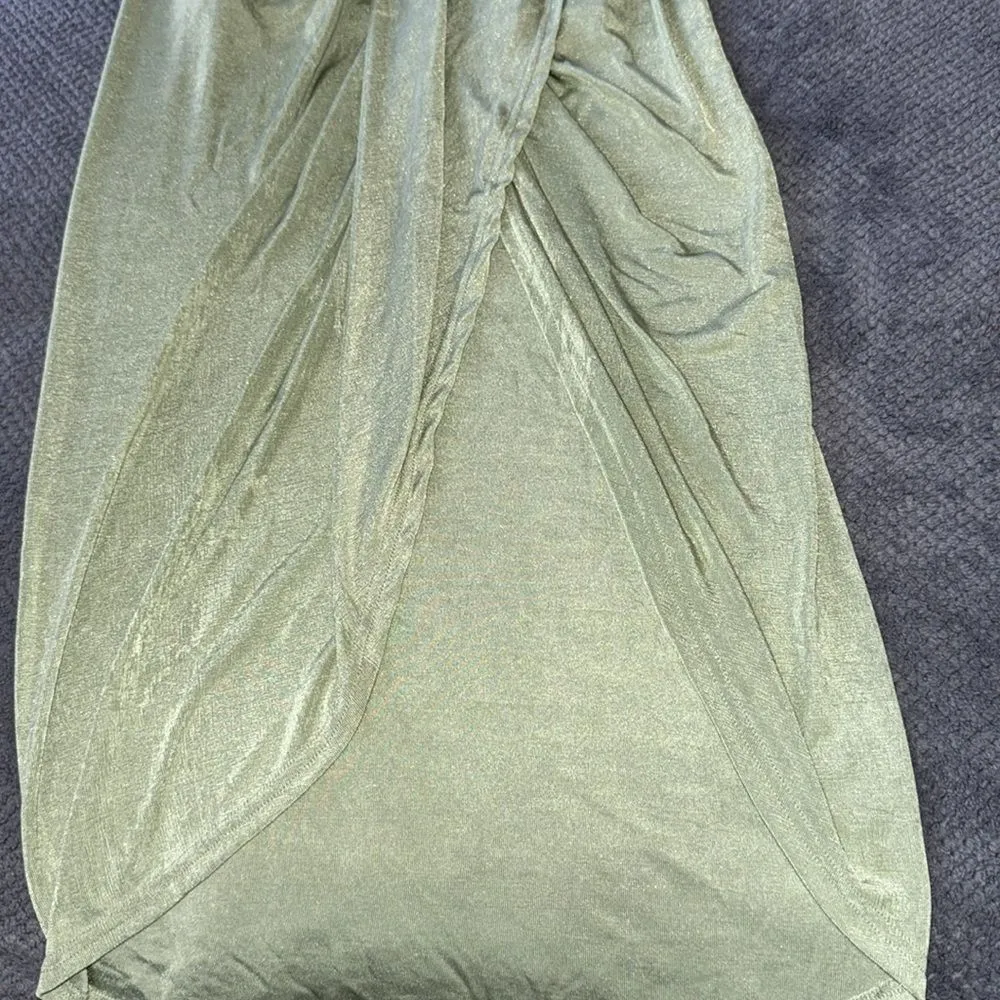 Mable Sage Green Strappy Ruched Midi‎ Dress Small Crisscross Draped Front - Image 4