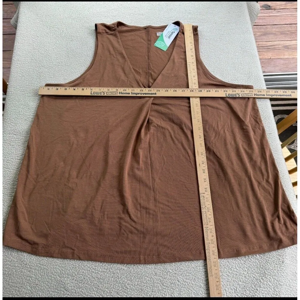 Lands End  V-Neck Pleated Tank Top  Women's - Size 2X Warm Tawny Brown New - Image 6