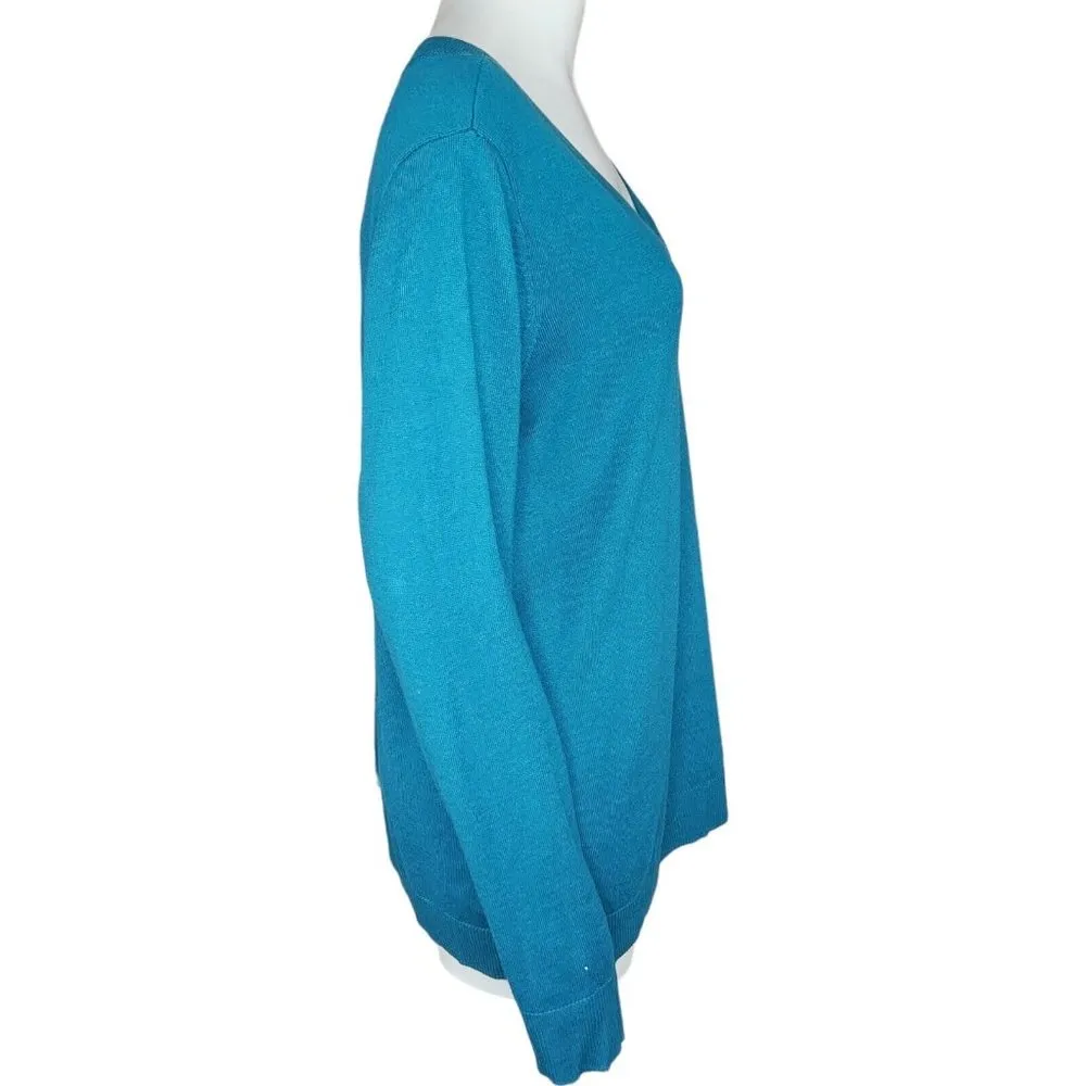 Denim & Co. Crossover V-Neck Long Sleeve Pullover Sweater Spruce BlueGreen Large - Image 12