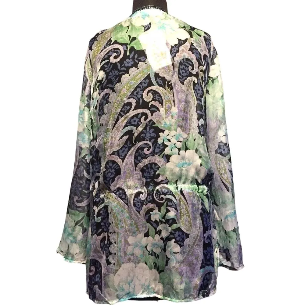 Cache Embellished Peasant Boho Sheer Illusion Drawstring Top Silk $128 NWT - Image 7