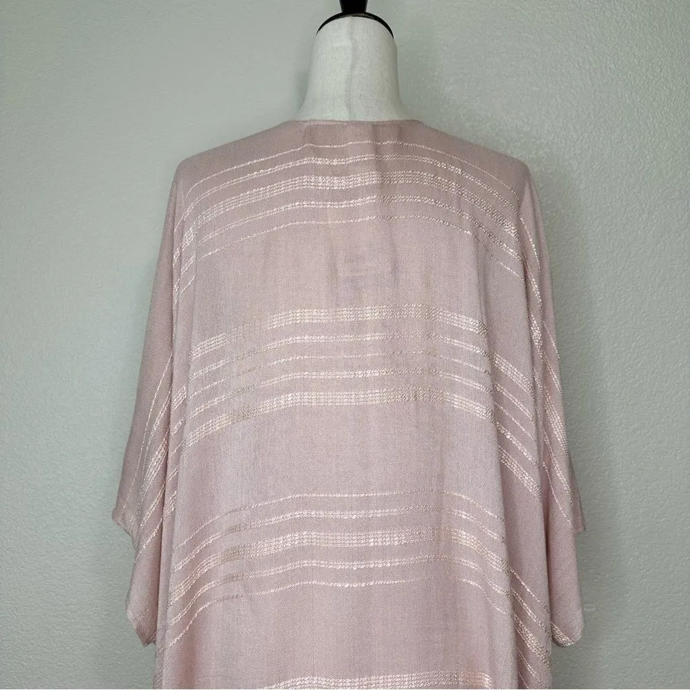NWT a.n.a Woven Textured Peach Whip Wrap Kimono Coverup Fringe Cardigan - Image 7
