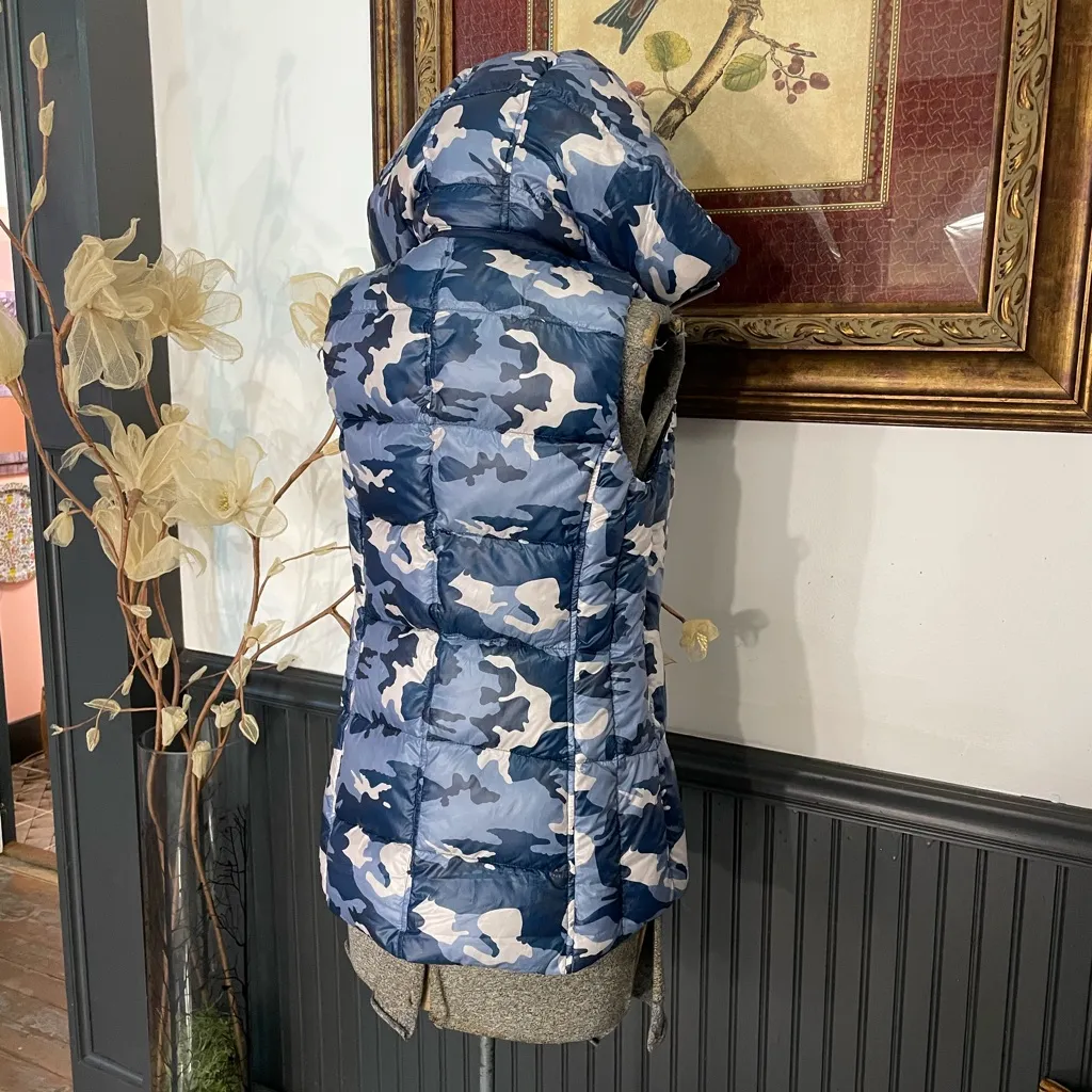 My Anorak Blue Camo Removable Hooded Duck Down Puffer Vest Outerwear Sz S 🧡 White - Image 14