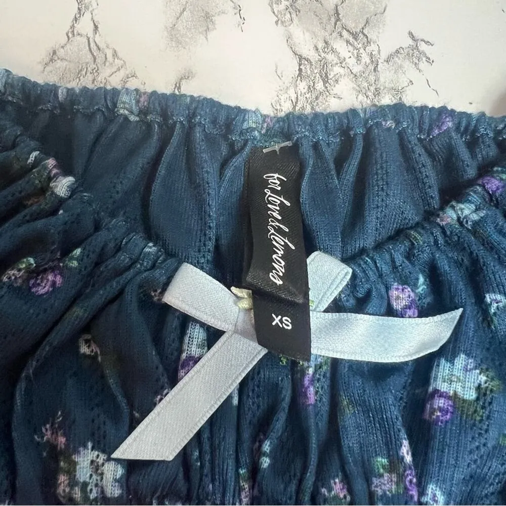 For Love And Lemons Lola Pointelle Blue Floral
Coquette Puff Sleeves Crop Top XS - Image 8