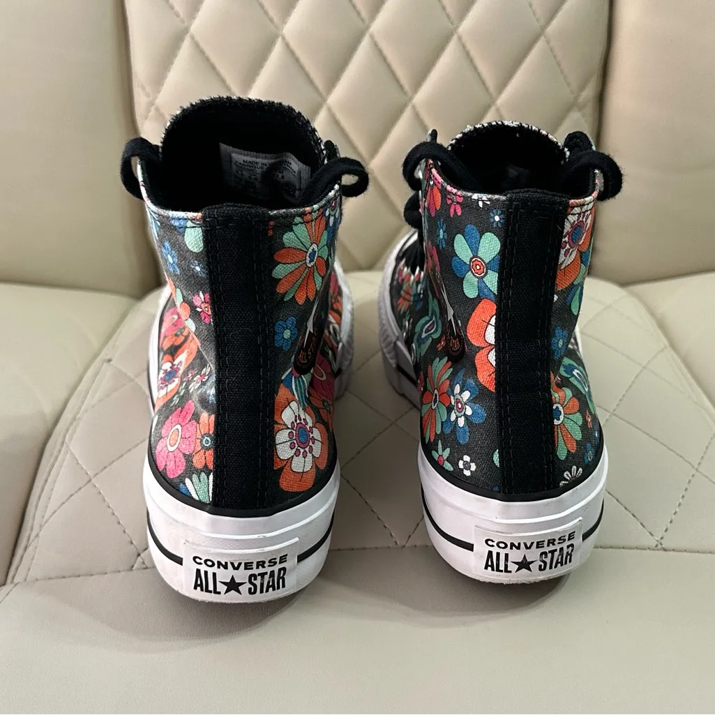 Converse Chuck Taylor black floral y2k All Star Hi Lift Platform shoes size 5.5 - Image 9