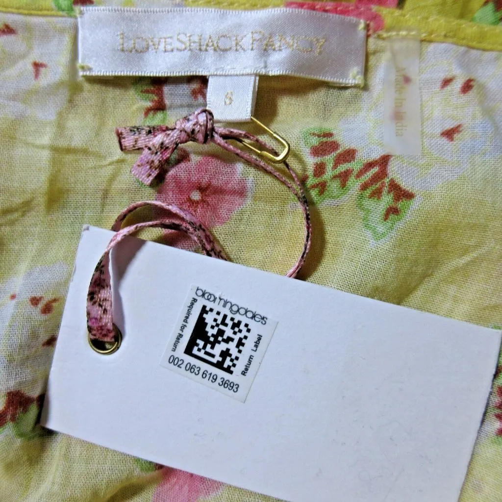 NWT LoveShackFancy Phyllis Mini in Sunbath Yellow Floral Tiered Cotton Dress S - Image 9