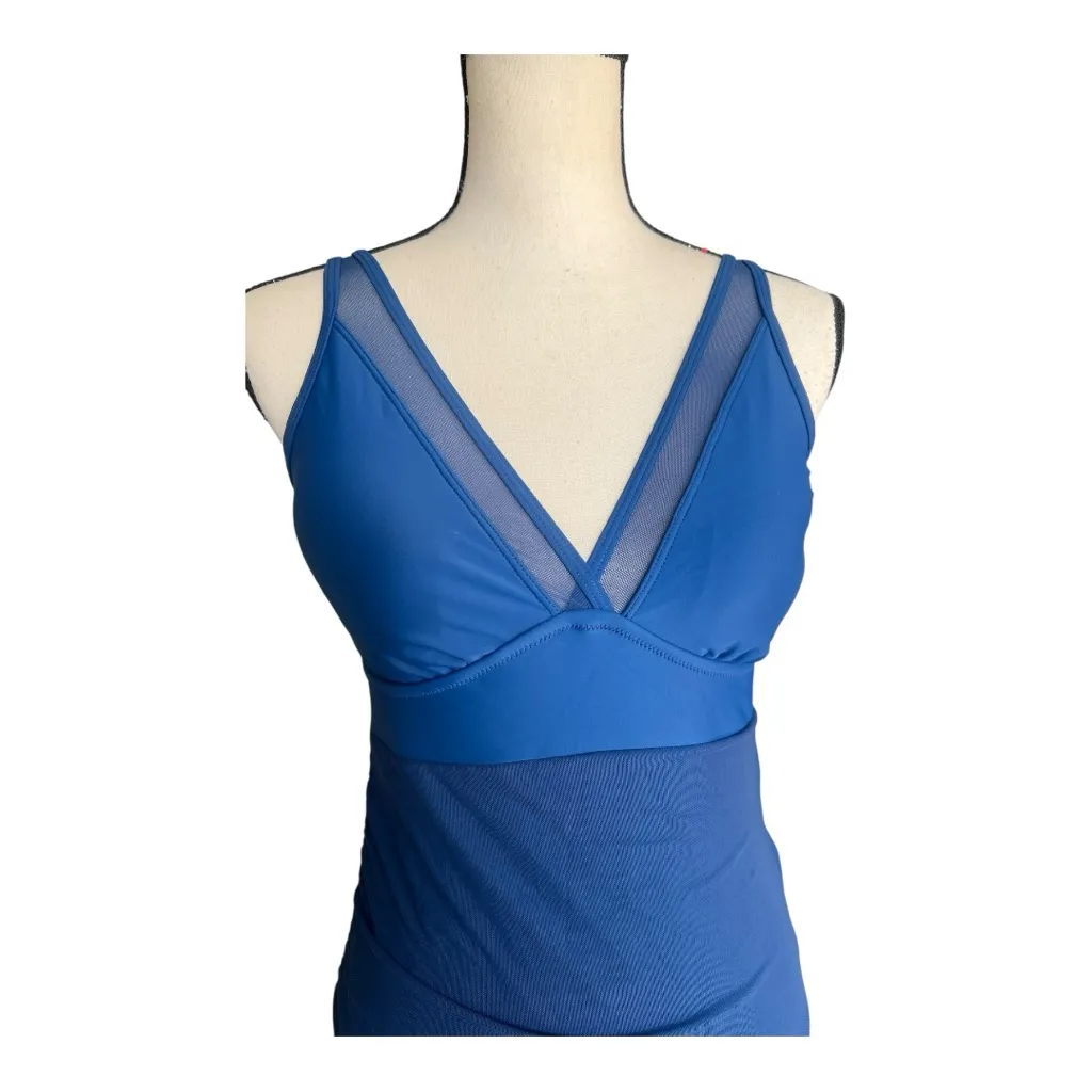 Blooming Jelly Blue Mesh Sleeveless One Piece Swim Dress Size M - Image 8