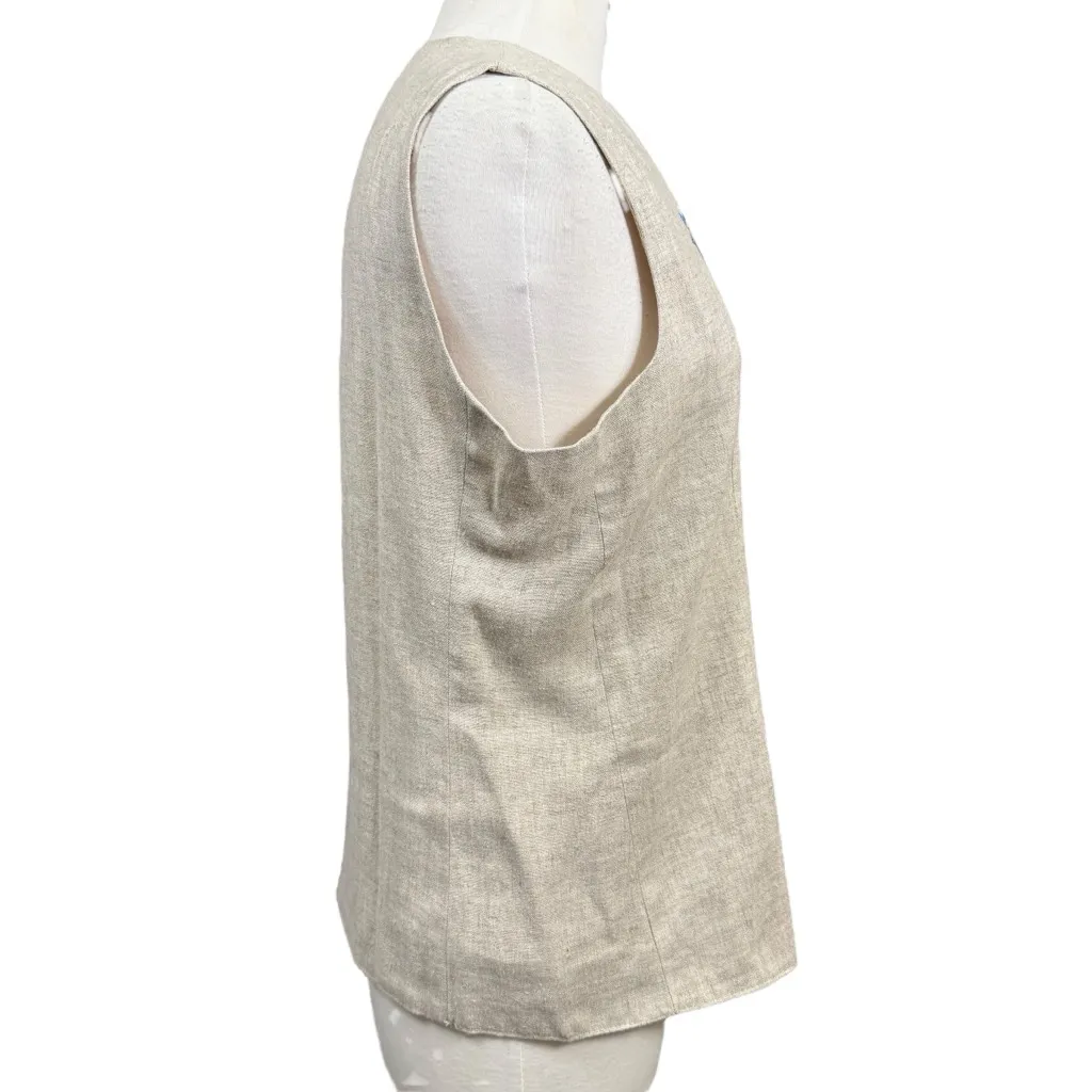 Vintage Petite Sophisticate Vest Size L Beige Embroidered Floral Made in USA - Image 5