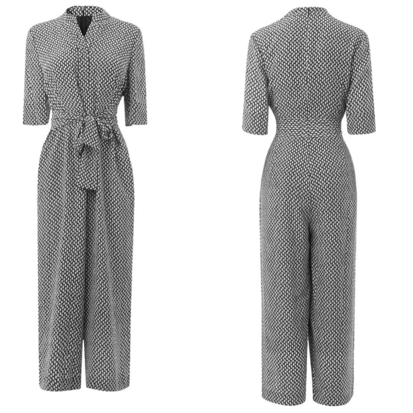 L.K.Bennet London Lorenna Silk Black / White Printed Jumpsuit Size 12 - Image 3