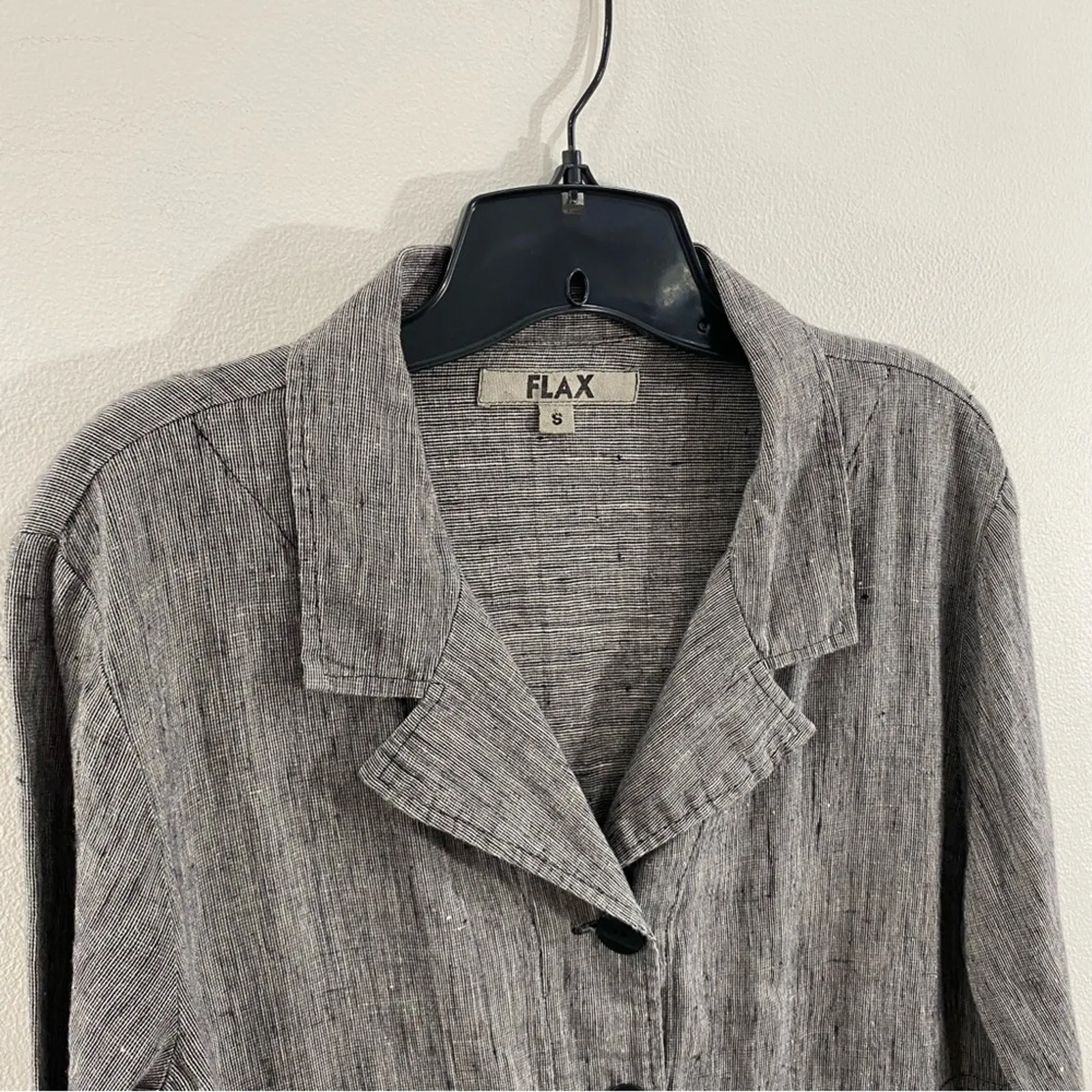 Flax Linen Jacket Gray Button Front Boxy Lagenlook Oversized Artisanal Small - Image 3