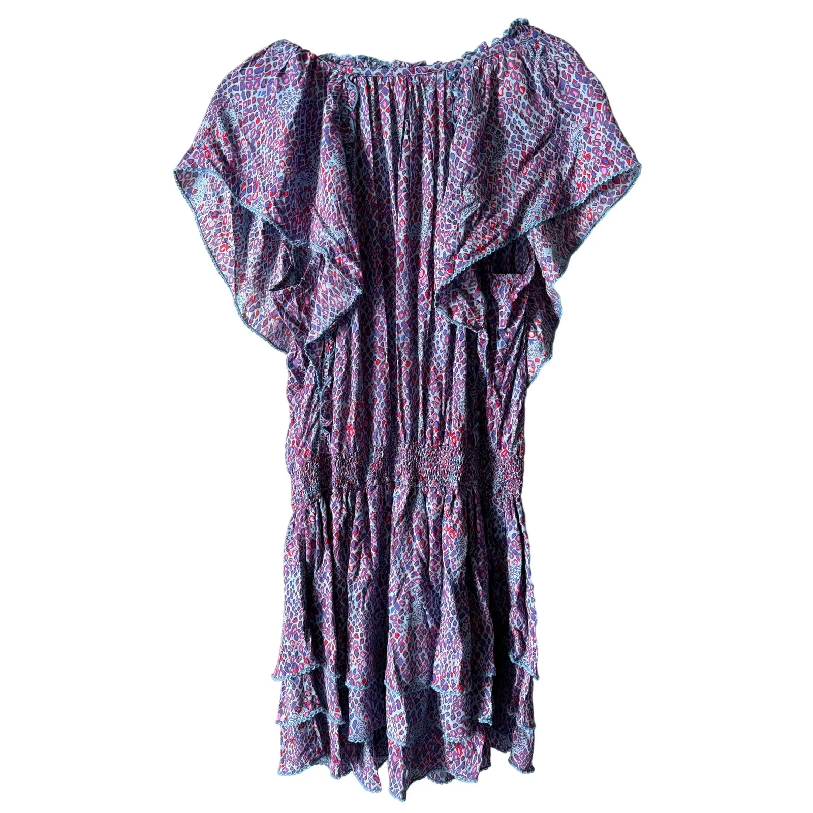 Poupette St. Barth Elsa Tiered Printed Mini Dress, purple and blue, size small - Image 3