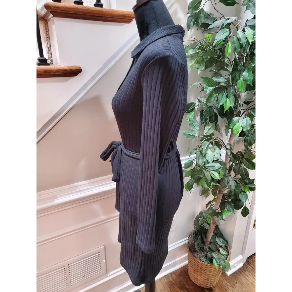 Old Navy Women's Black Cotton Collared Long Sleeve Knee Length Dress Size Small - Image 5