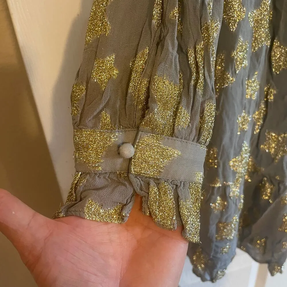 Loft Shimmer Gold Star Tiered Mini Dress | Size Medium - Image 5