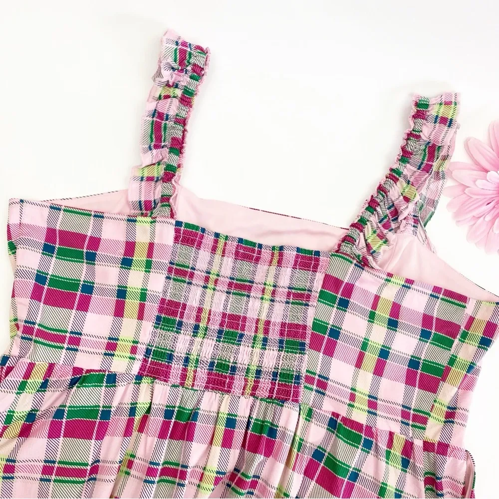 Torrid Midi Poplin Tiered Ruffle Strap Dress Cotton Plaid Pink Green Size 3 - Image 10
