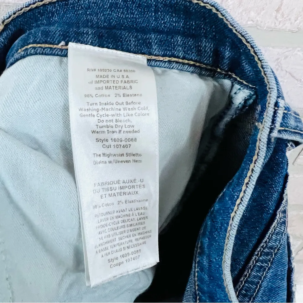 Current/Elliott The High Waist Stiletto Divina With Uneven Hem Jeans Size 28 - Image 8