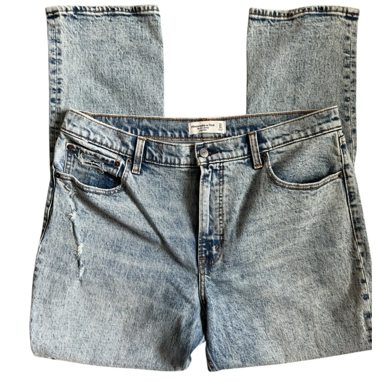 Abercrombie & Fitch The 90’s Skinny High-Rise Jeans Acid‎ Wash Size 16 Short - Image 5