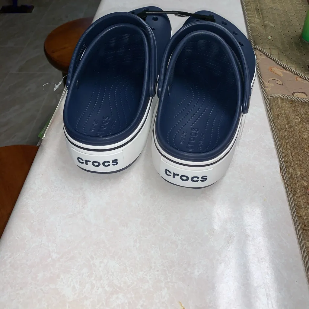 CROCS Navy Mules with White Trim - Image 5