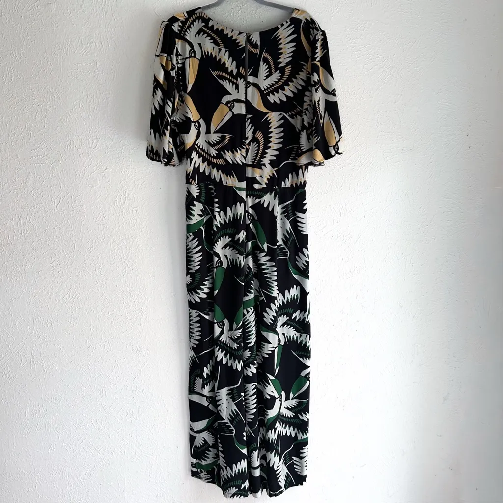 Anthropologie Farm Rio Toucan Print Wide-Leg Jumpsuit  XL Black Green - Image 8