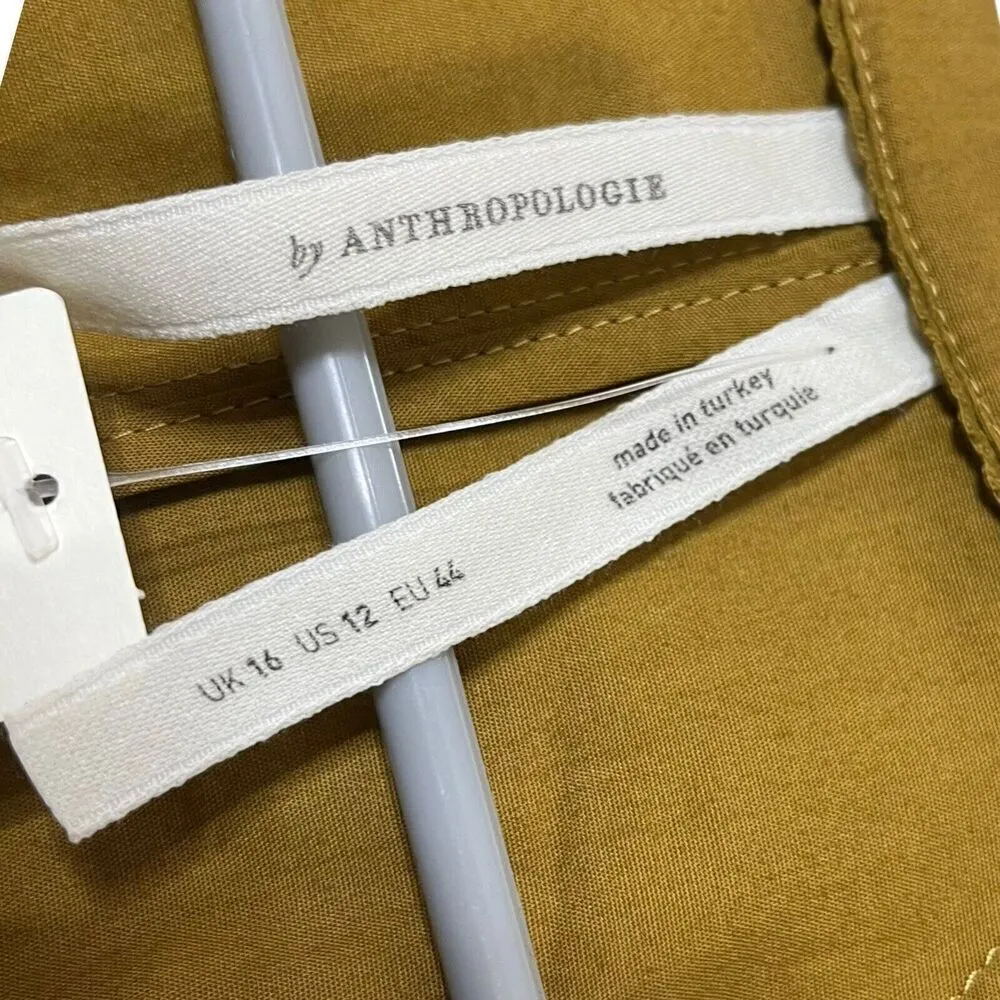 Anthropologie NWT Puff Sleeve Mini Shirtdress Brown Women’s Size 12 Pleated - Image 12