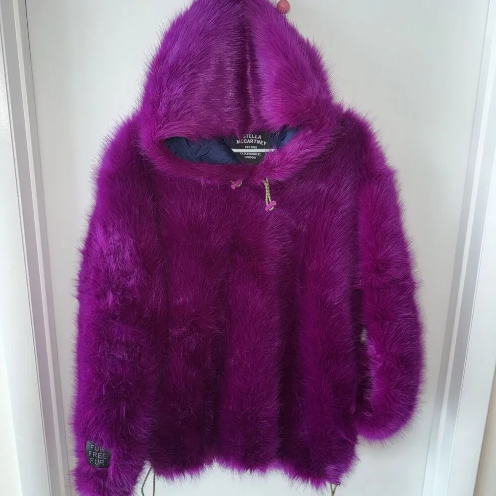 NEW Stella McCartney Adan Purple Faux Fur Pullover Hooded Coat Hoodie Jacket S/M - Image 9