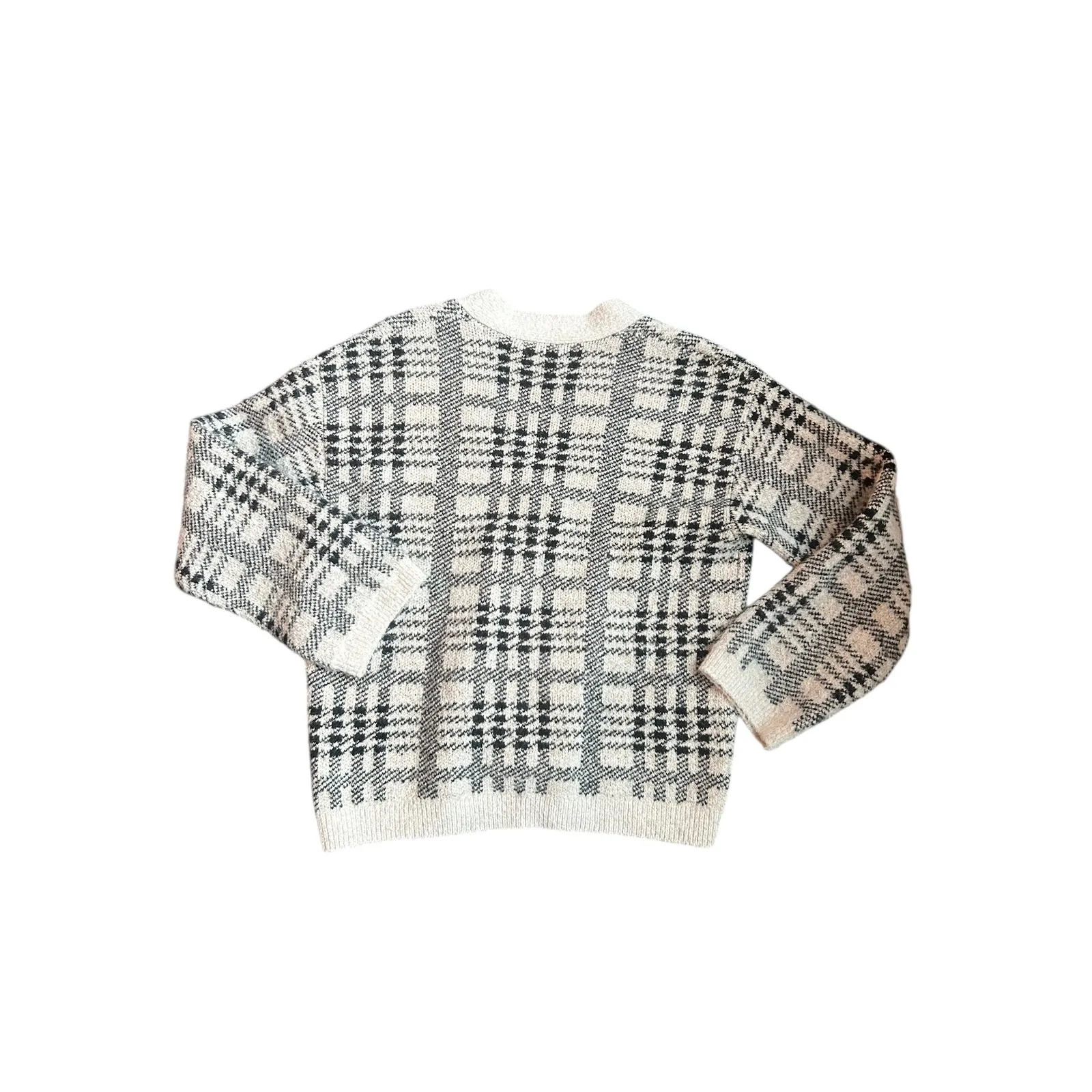 Theo & Spence Plaid Grandpa Cardigan Knit Sweater Women's Beige Black Size Large Tan - Image 8