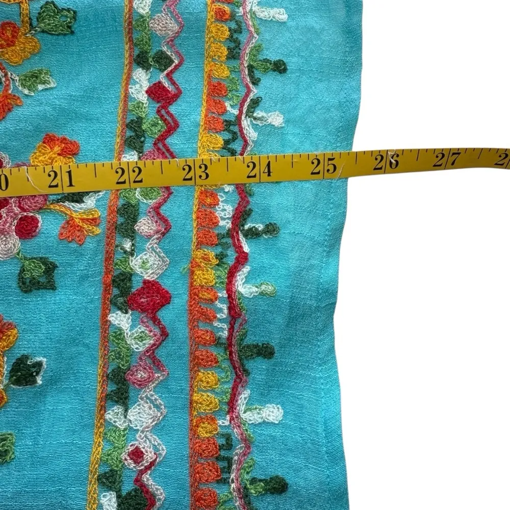 Figueroa & Flower Teal Aqua Blue Floral Embroidered Boho Top Sm Festival Hippie - Image 10