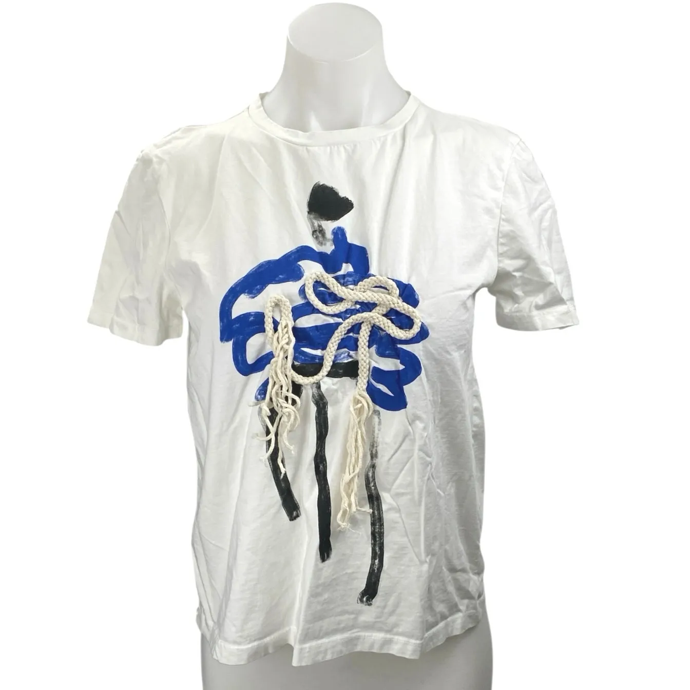 Zara Women's White Blue Abstract Print Rope Short Sleeve T Shirt Tee Top Size S - Image 2