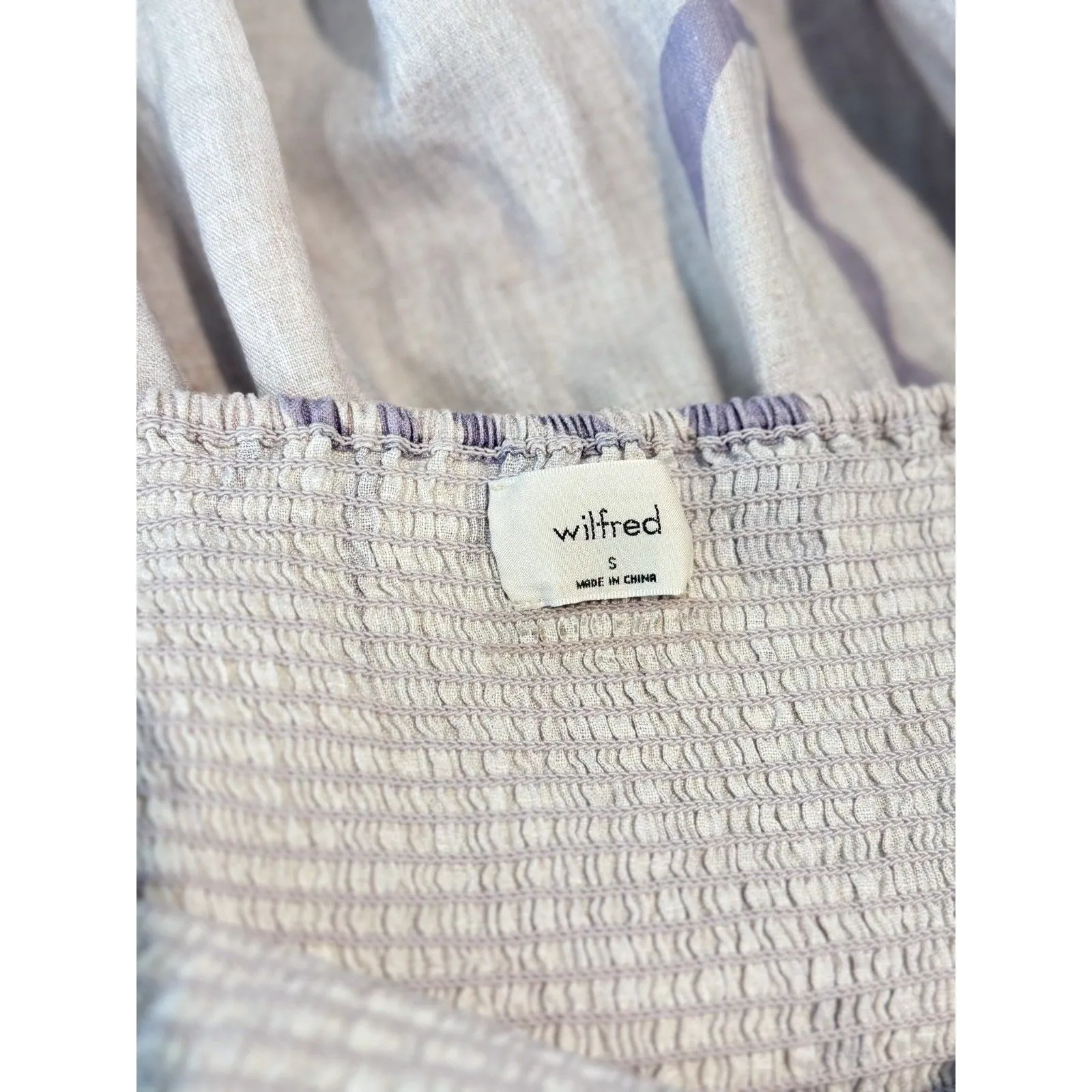 Aritzia Babaton Dress Gray Mini Floral Organic Linen Smocked Babydoll Boho Small - Image 4